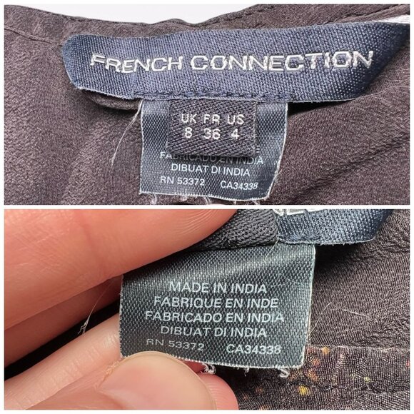 French Connection Silk Tunic Dress Abstract Print Black Blue Yellow Size 4 - Picture 3 of 8